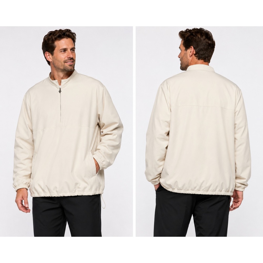 Callaway Golf Mens XXL Beige Magic Oxford 1/4 Zip Pullover Jacket Windbreaker